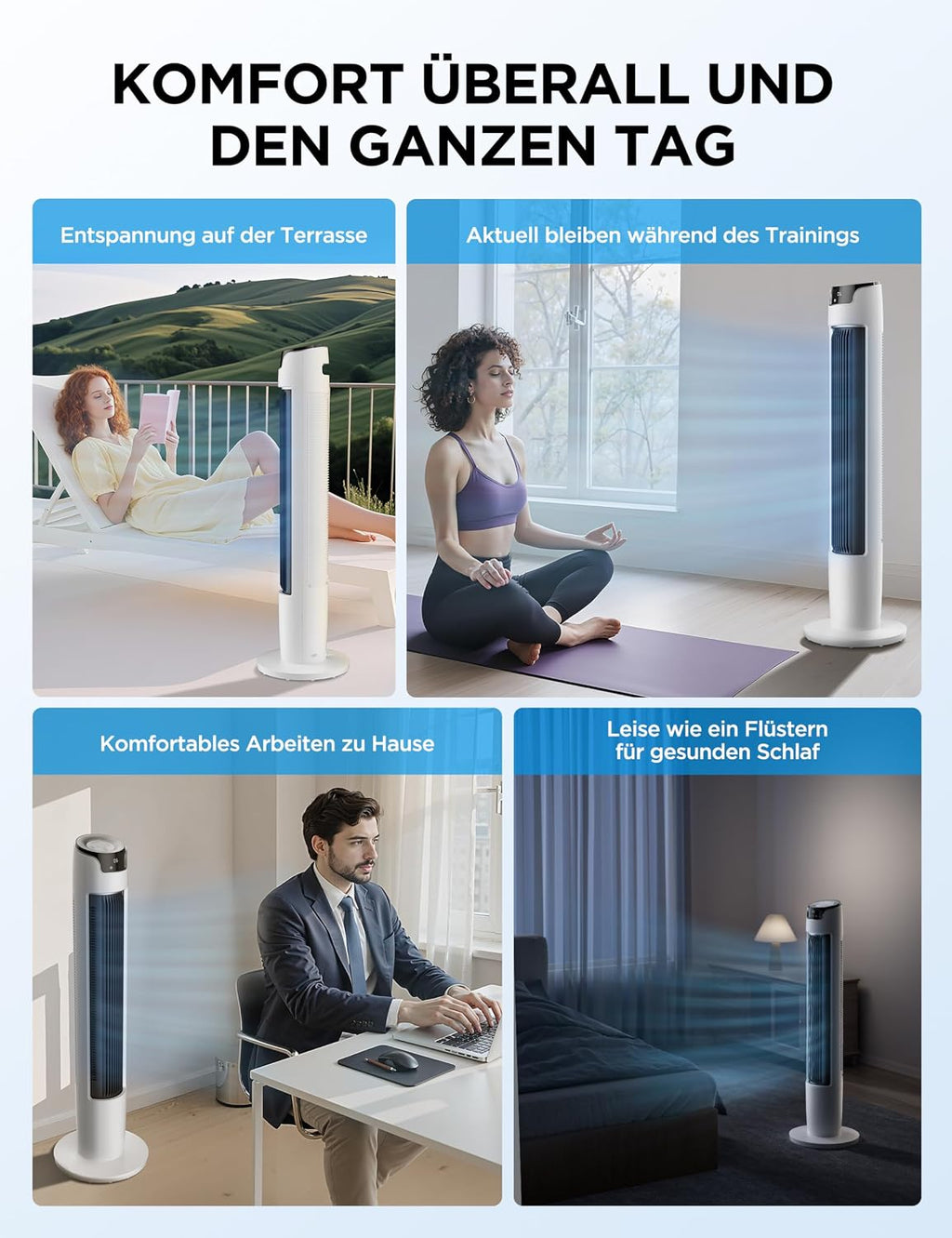Midea FZ10-16AR Turmventilator 111cm – 6 Stufen, 3 Modi, 32dB, 60° Oszillation, 12h Timer, Weiß