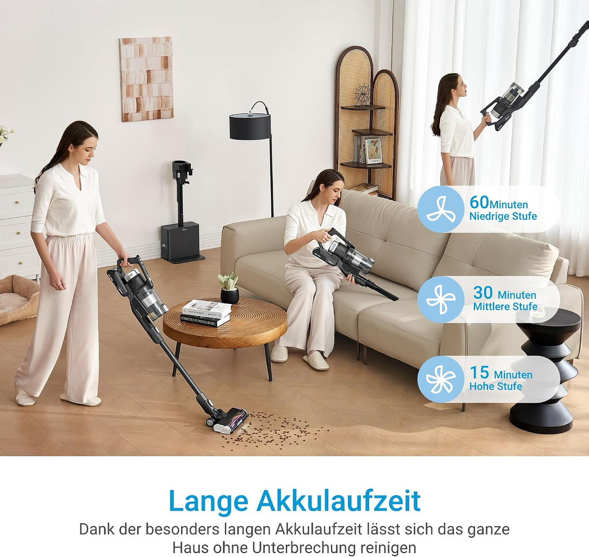 Midea P8 Plus 2-in-1 Akku-Staubsauger 350W – 70 Min, 5-stufig HEPA, Absaugstation, Anti-Tangle