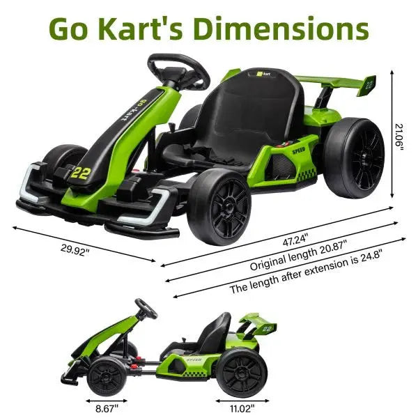 24V Electric Go-Kart for Teens — 300W Motor, Drift Mode, EVA Tires, Adjustable Frame