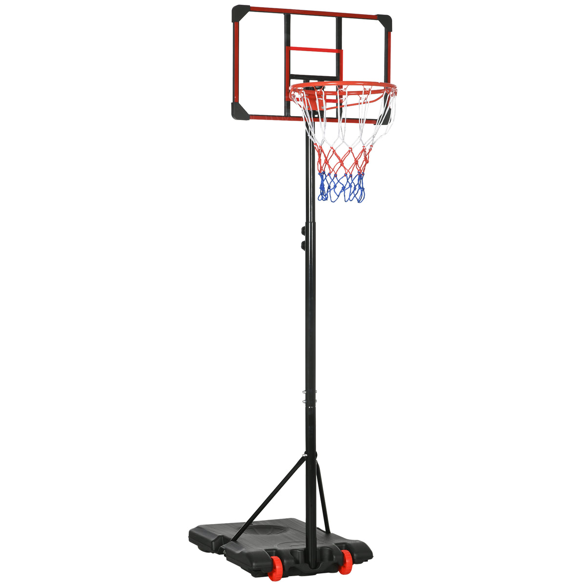 SPORTNOW Outdoor-Basketballkorb, 178-208 cm Verstellbare Korbhöhe, Basketballständer mit Rollen, für Kinder, Jugendliche, Rot