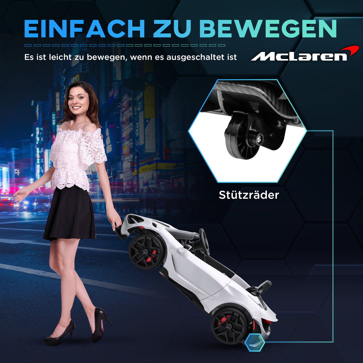 AIYAPLAY Kinder-Elektroauto mit Flügeltüren, fernsteuerbar, mit sanftem Antrieb und LED-Lichtern, Weiß