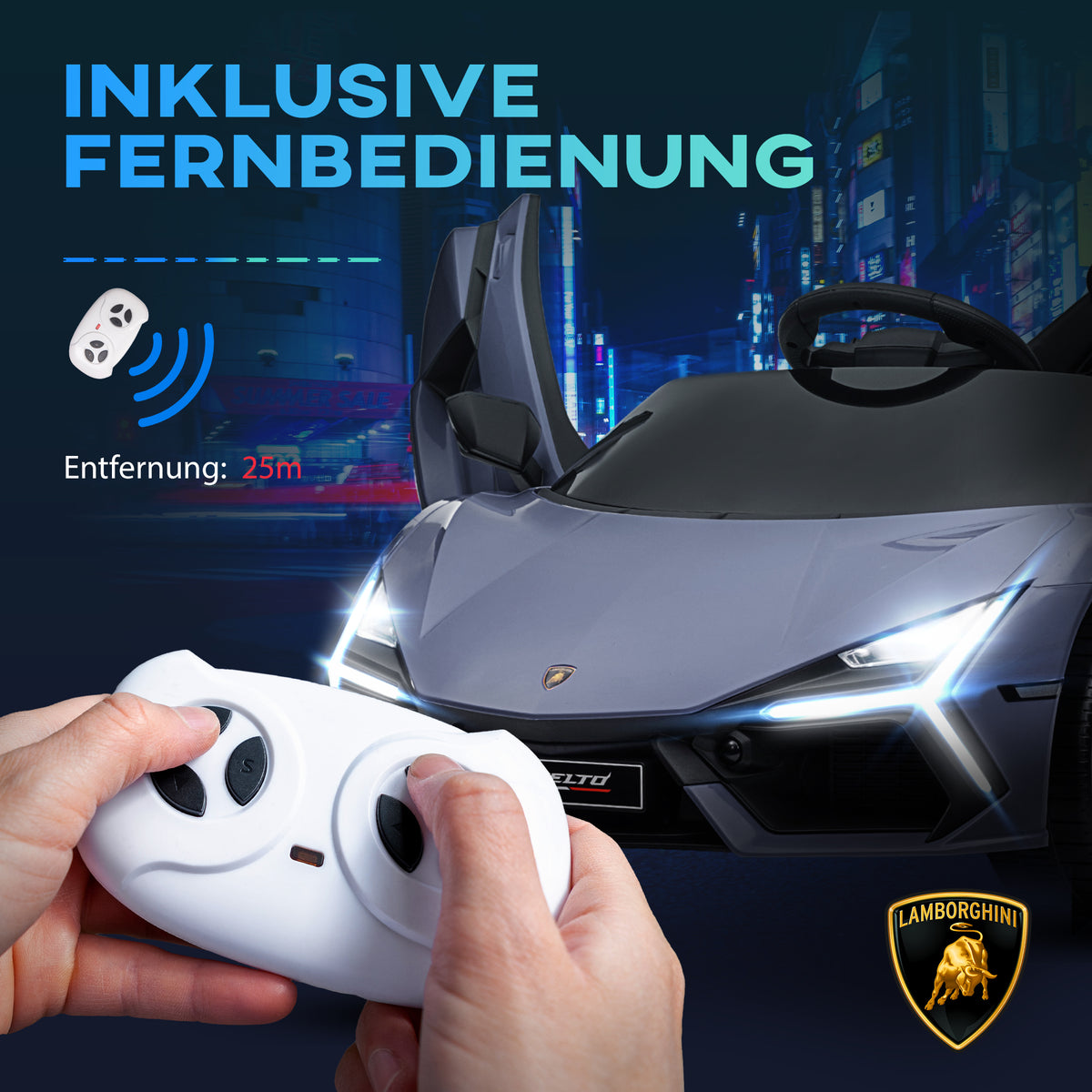 AIYAPLAY Elektroauto für Kinder von 3-5 Jahren, sanfter Antrieb, fernsteuerbar, mit Hupe, Kunststoff und Metall, Grau