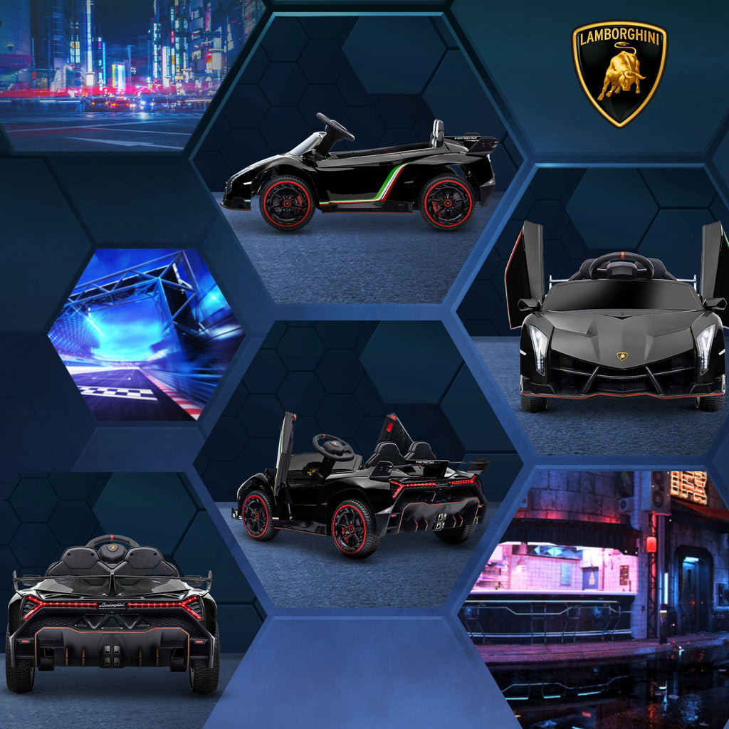 HOMCOM Elektro Kinderauto, lizenzierter Lamborghini Veneno, 3-7 km/h, Flügeltüren, Musikplayer, Fernsteuerung, Schwarz
