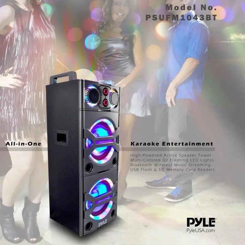 2000W Portable Bluetooth PA Speaker System – Outdoor Sound Amplifier with Mic Input, Party Lights, USB/SD/FM/AUX Support & Rolling Wheels