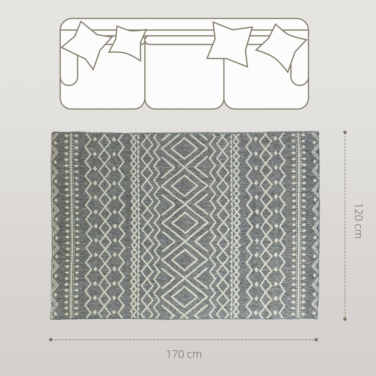 HOMCOM Teppich für drinnen und draußen, Boho-Design, leicht zu reinigen, Grau