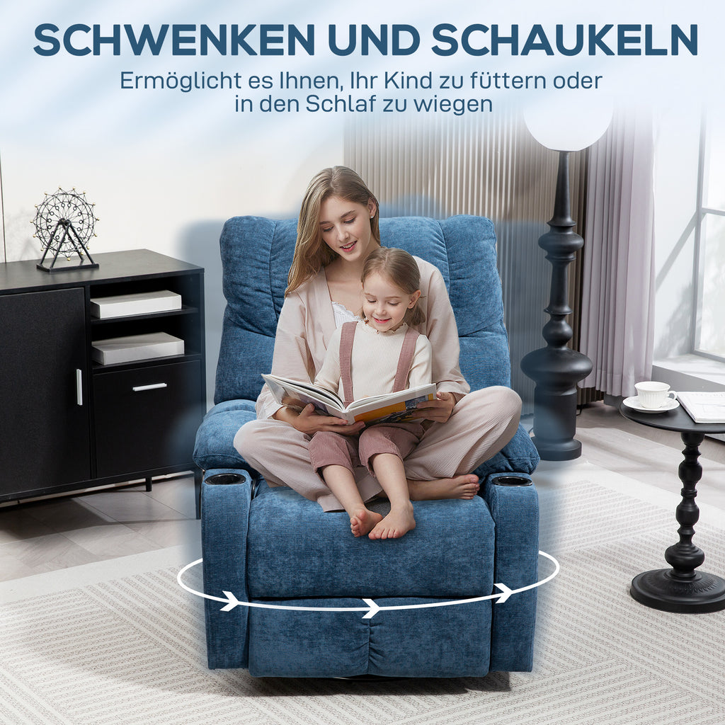 HOMCOM Relaxsessel mit Fußstütze, Liegesessel, drehbar, bis 150 kg, Stahlrahmen, 88x96x108cm, Dunkelblau