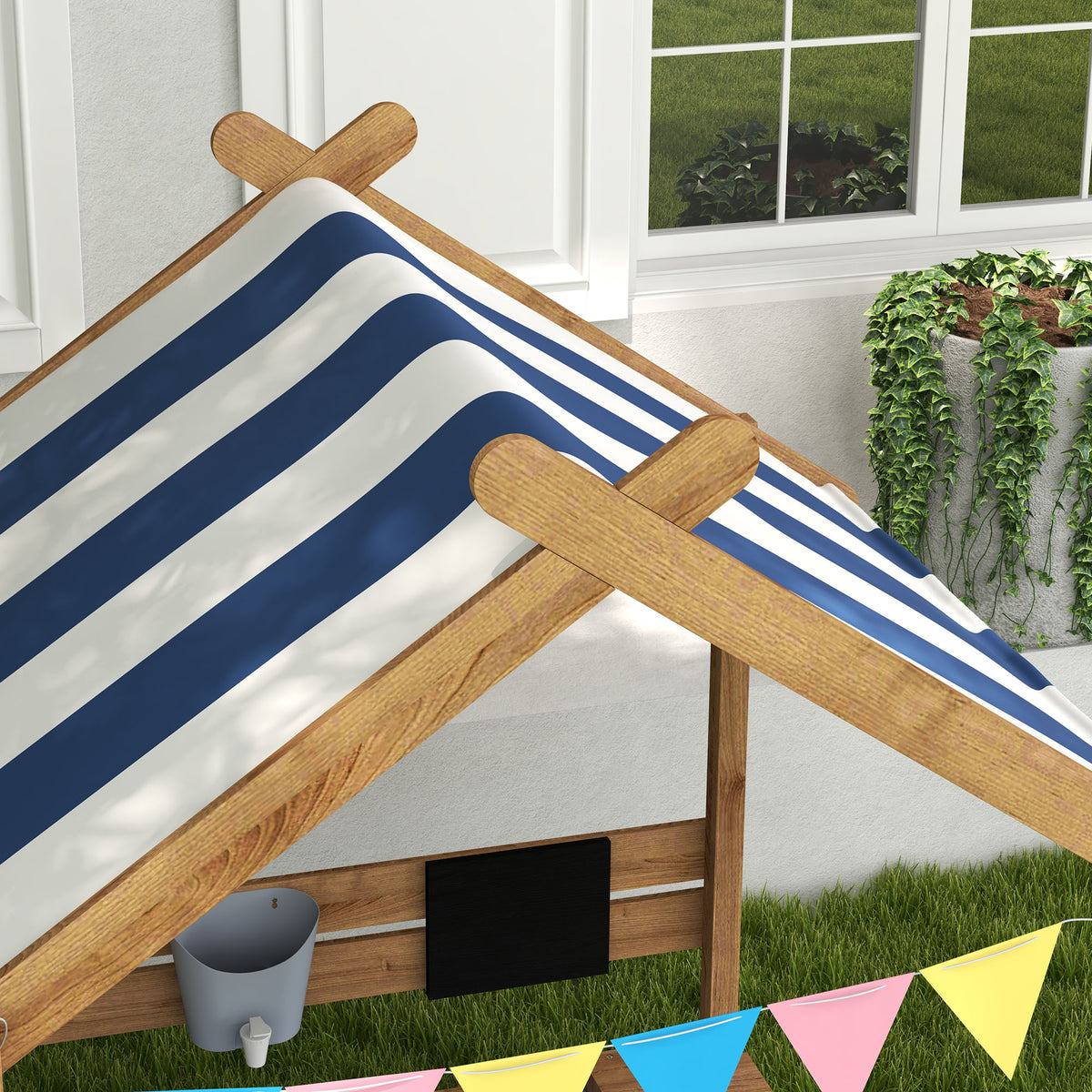 Outsunny Sandkasten mit Sonnenschutz, Spielhaus-Design, mit Spielzeug-Set, behandeltes Massivholz, 124 x 116 x 146 cm, Braun