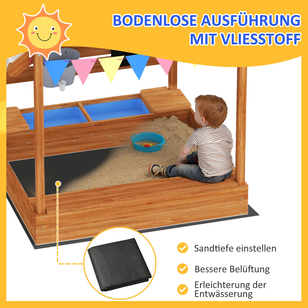 Outsunny Sandkasten mit Sonnenschutz, Spielhaus-Design, mit Spielzeug-Set, behandeltes Massivholz, 124 x 116 x 146 cm, Grün
