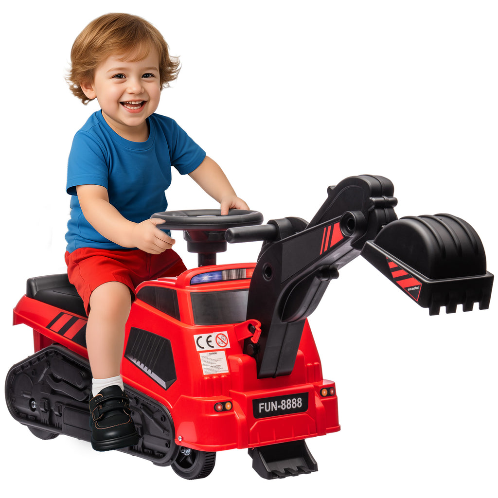 HOMCOM 3-in-1 Aufsitzbagger für Kinder 1,5 bis 4 Jahre, Musikfunktion, Schwarz/Rot
