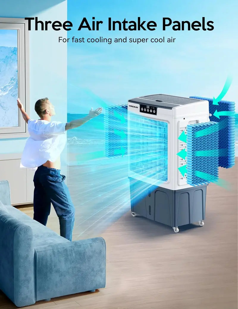 2100 CFM Evaporative Air Cooler – 120° Oscillating Swamp Cooler with Remote, 24-Hour Timer & 3 Fan Speeds (8-Gallon Tank)