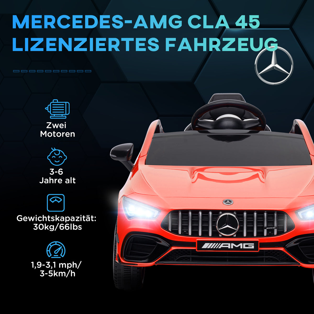 AIYAPLAY Kinder-Elektroauto, fernsteuerbar, mit Transportrollen, LED-Lichter, Hupe, für Kinder von 3-6 Jahren, Rot