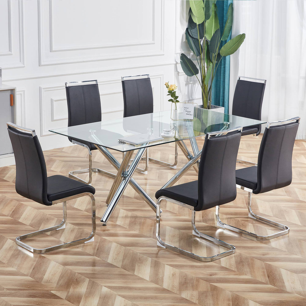 Esszimmerstühle 4er Set, Metallgestell, Ergonomischer Design, 43x54x100 cm, Schwarz