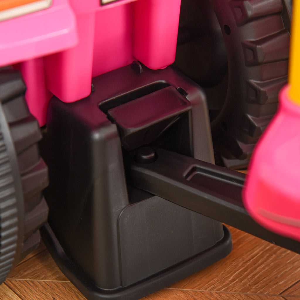 HOMCOM Rutschtraktor für Kinder mit Anhänger, Rechen und Schaufel, Pädagogisches Spielzeug für Kinder von 12-36 Monaten, 91x29x44cm, Rosa