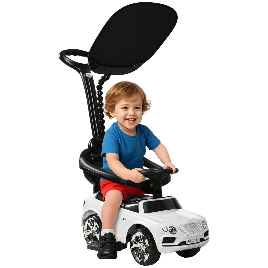 AIYAPLAY 3-in-1 Rutschauto, abnehmbare Schiebestange, Hupe, Musik, Stauraum, für 1-3 Jahre, Weiß
