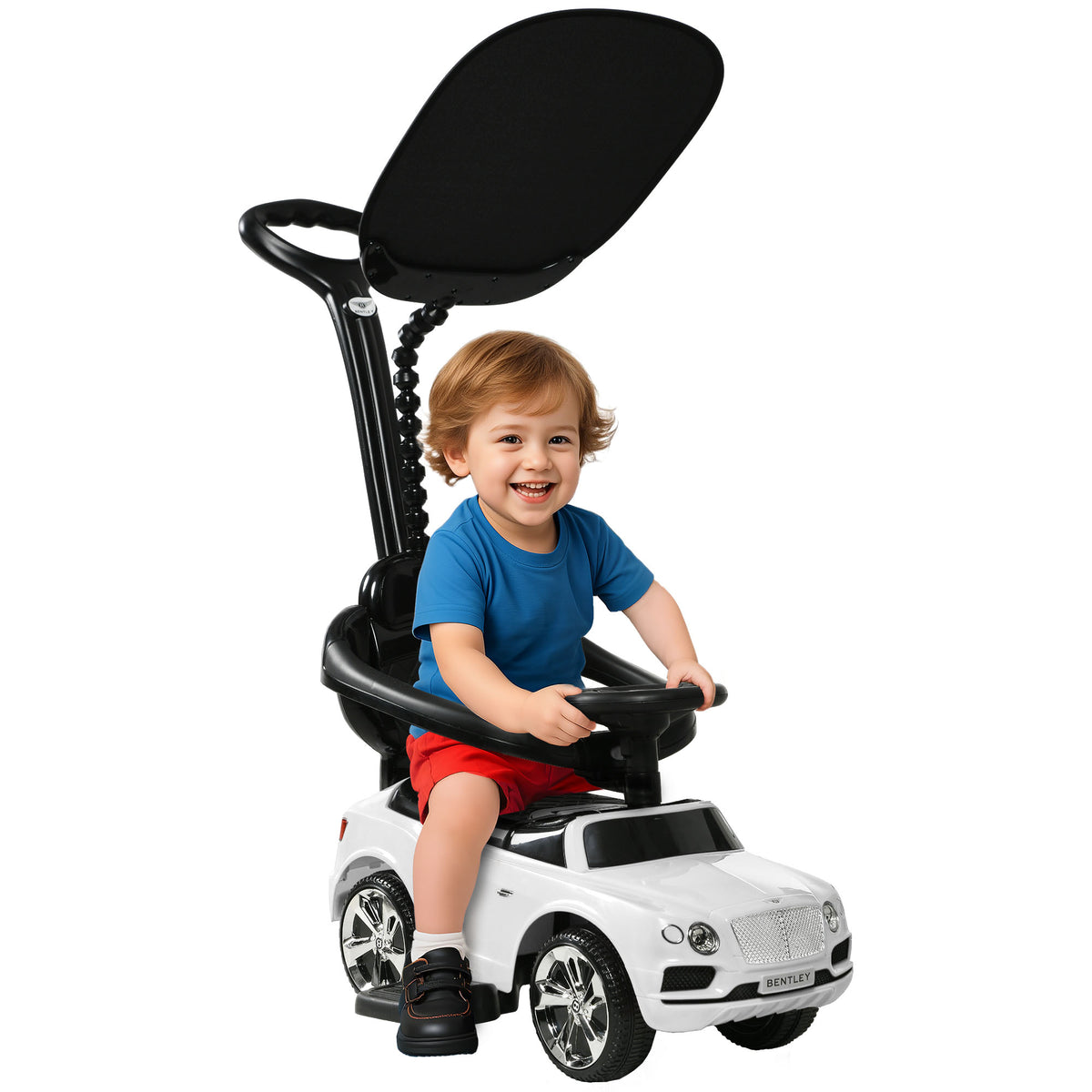 AIYAPLAY 3-in-1 Rutschauto, abnehmbare Schiebestange, Hupe, Musik, Stauraum, für 1-3 Jahre, Weiß