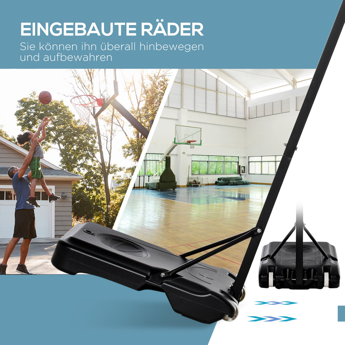HOMCOM Basketballkorb Outdoor mit Rollen 155-210 cm Höhenverstellbar, Transportable Basketballständer mit Rollen, Tragbar Basketballkorb PE+Stahl