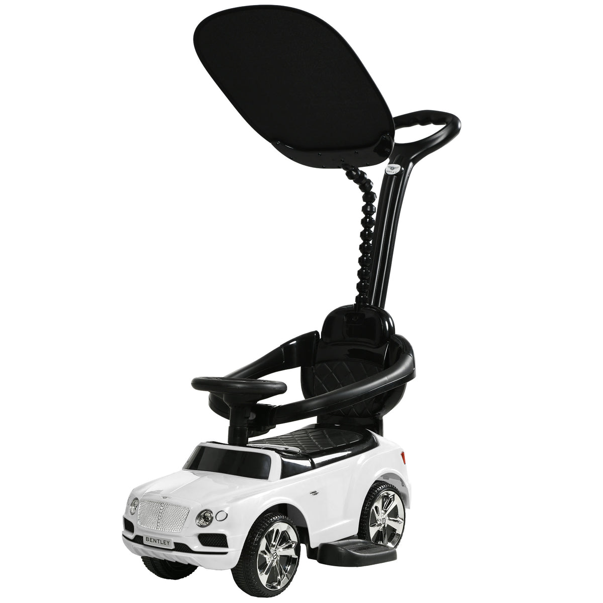 AIYAPLAY 3-in-1 Rutschauto, abnehmbare Schiebestange, Hupe, Musik, Stauraum, für 1-3 Jahre, Weiß