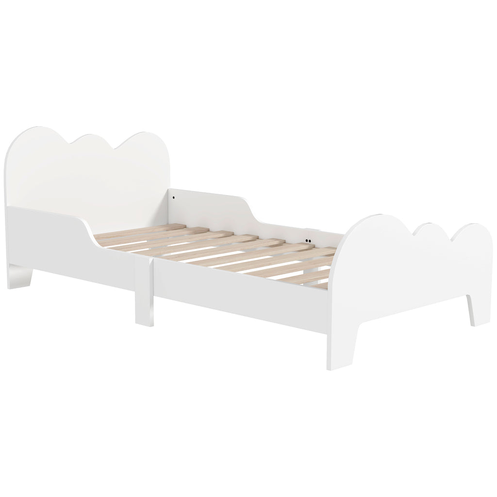 AIYAPLAY Kinderbett Bodenbett 70x140 cm mit Sicherheitsbarriere, Lattenrost inklusive und Wolken-Dekorationen, Weiß