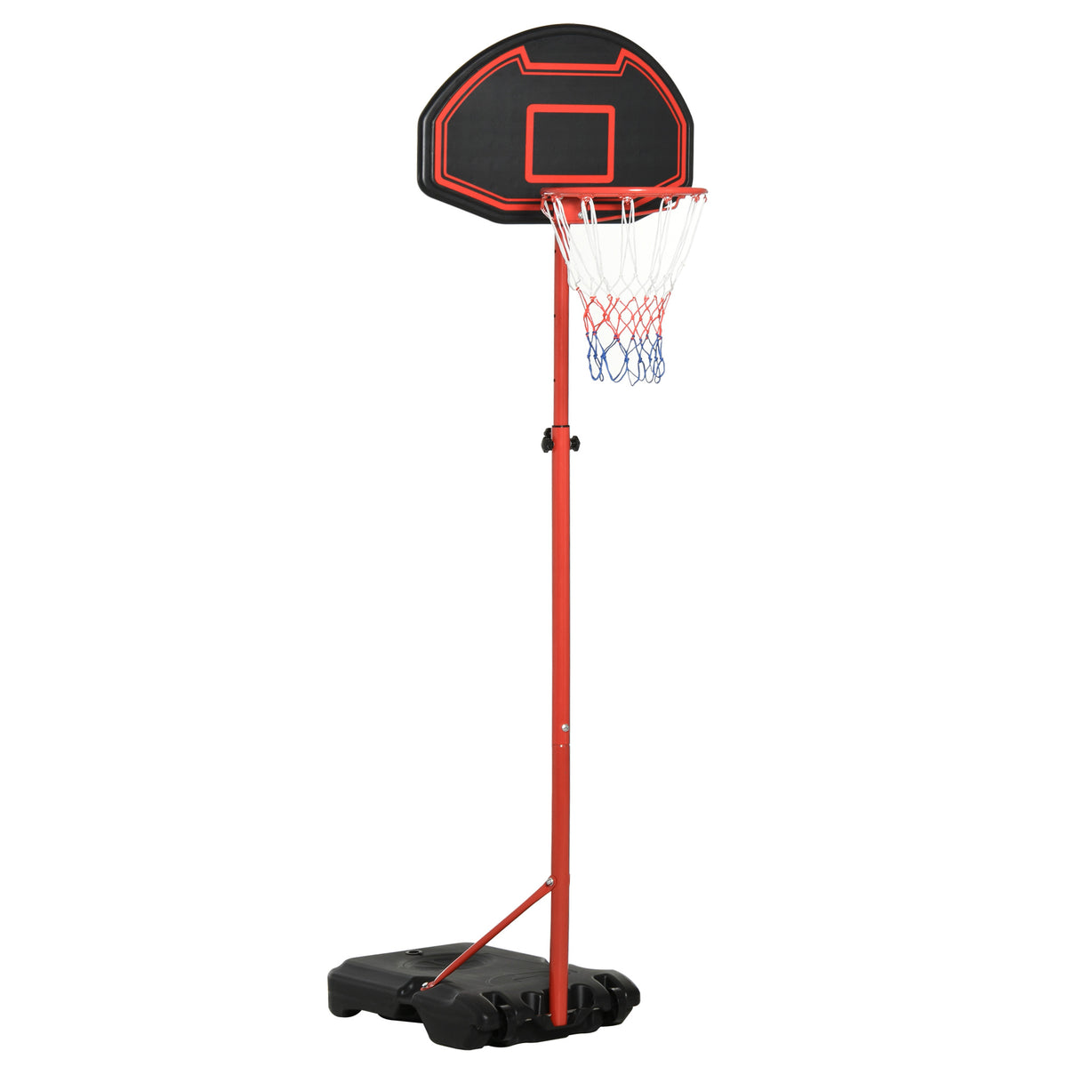 HOMCOM Höhenverstellbarer Basketballkorb, stabiler Standfuß, wetterfest, tragbar mit Rädern, Rot/Schwarz
