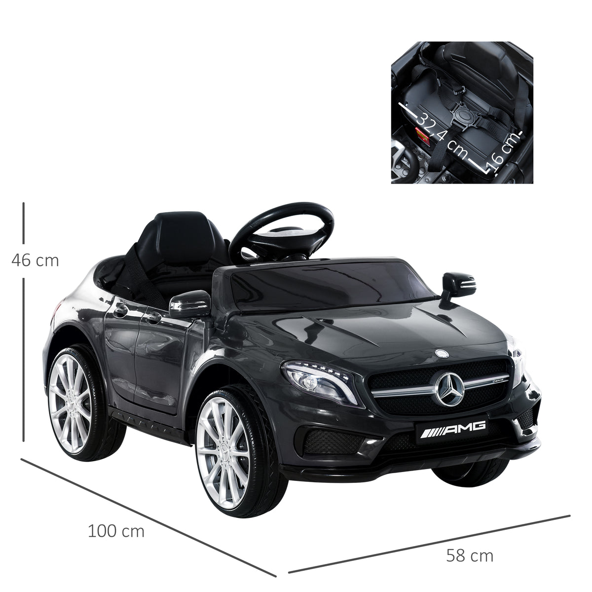 HOMCOM Elektroauto für Kinder unter Lizenz Mercedes Benz GLA AMG mit Fernbedienung MP3 USB Lichter und Sounds Schwarz