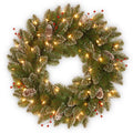 24-Inch Glittery Mountain Spruce Wreath with LED Lights & Timer – Indoor/Outdoor Decor