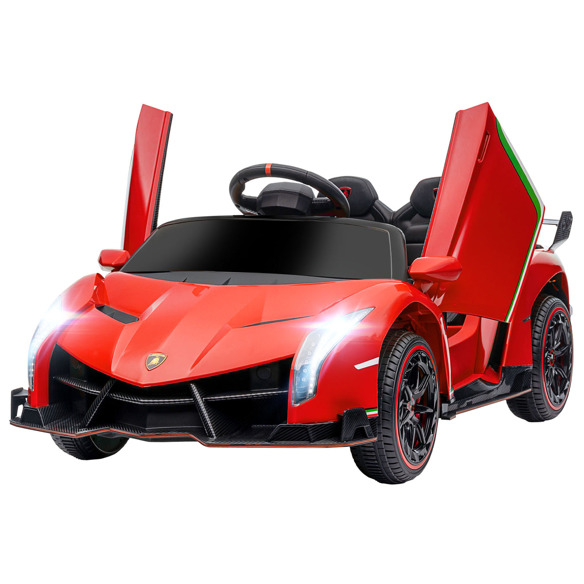 HOMCOM Elektroauto Lamborghini Veneno 12V Lizenz für Kinder mit Flügeltüren Fernbedienung Musik Rot