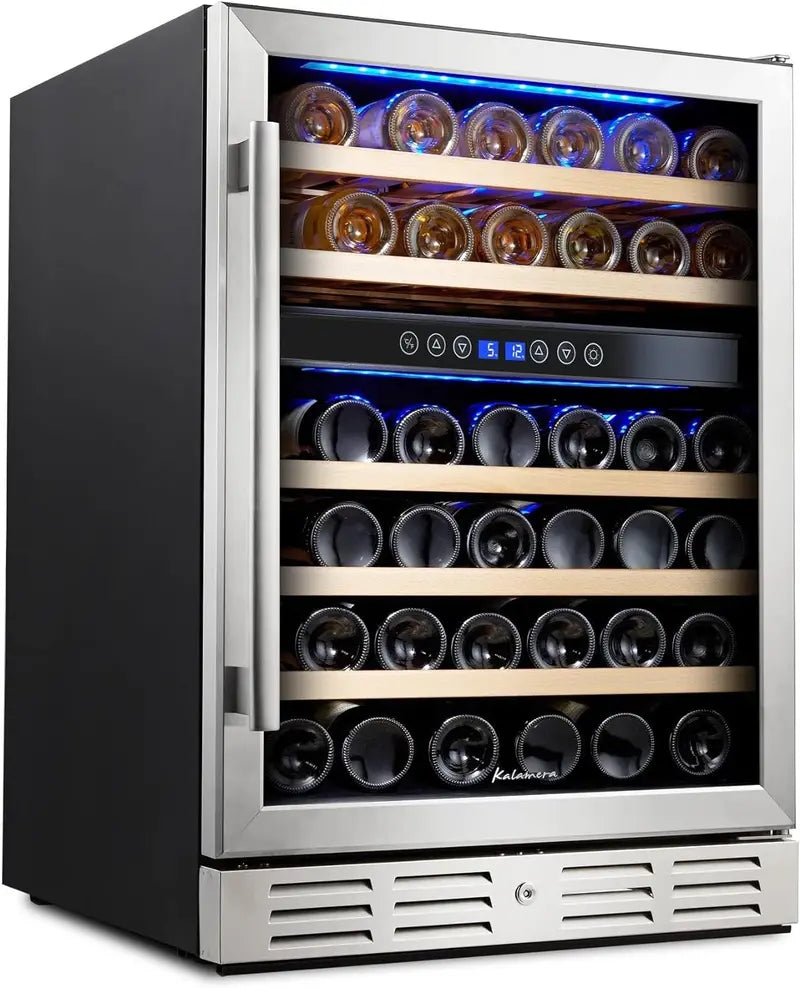 24-Inch Dual-Zone Wine Cooler – 46-Bottle Capacity, Built-In or Freestanding Stainless Steel Fridge
