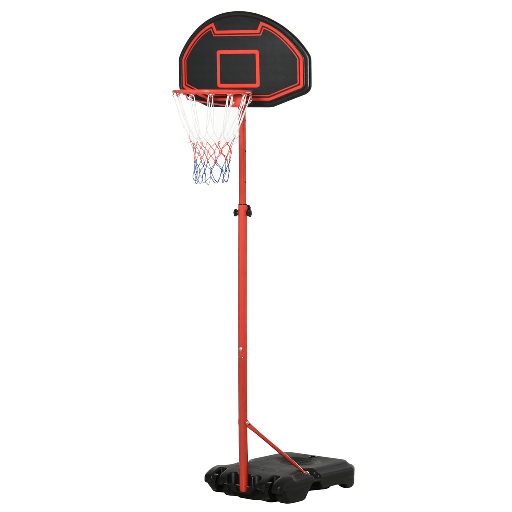 HOMCOM Höhenverstellbarer Basketballkorb, stabiler Standfuß, wetterfest, tragbar mit Rädern, Rot/Schwarz