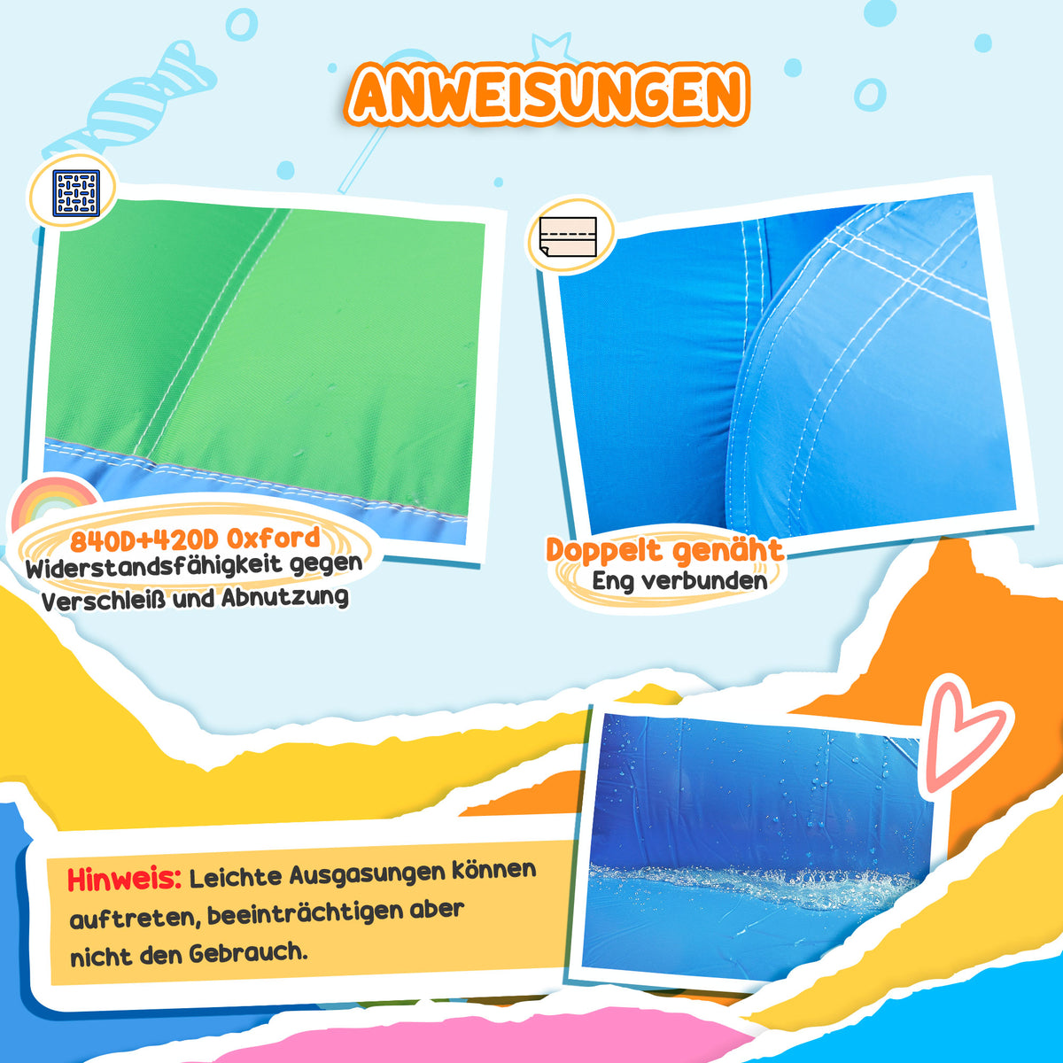 AIYAPLAY Hüpfburg für Kinder, mit Wasserrutsche, Planschbecken, Kletterwand, für drinnen und draußen, 416 x 370 x 195 cm, Bunt