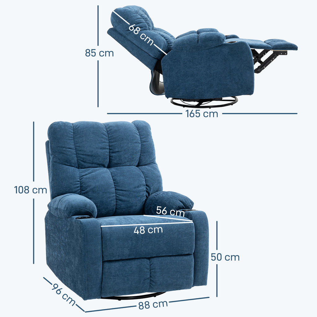HOMCOM Relaxsessel mit Fußstütze, Liegesessel, drehbar, bis 150 kg, Stahlrahmen, 88x96x108cm, Dunkelblau