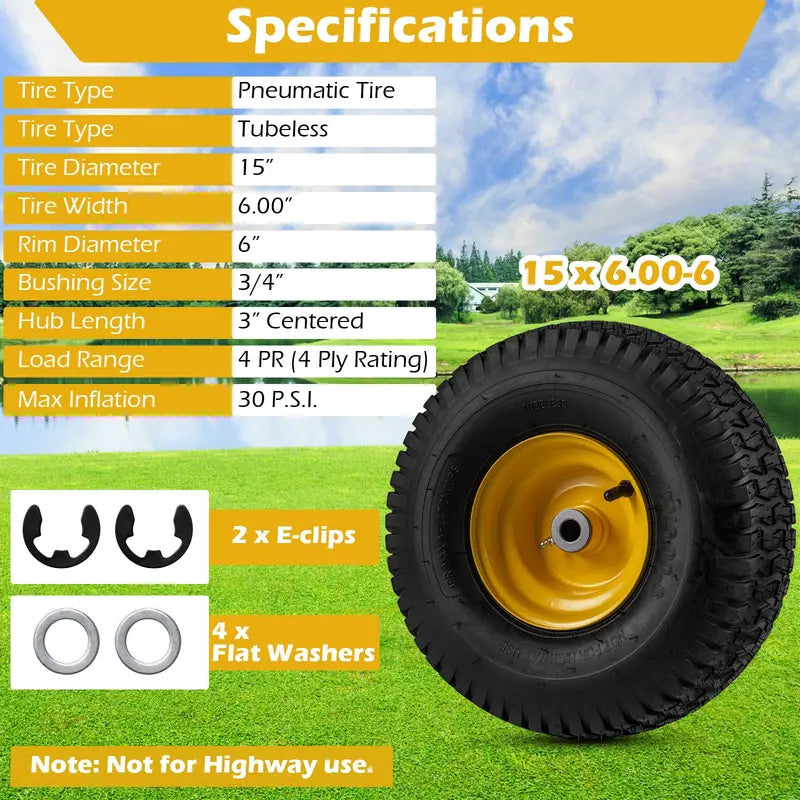 2-Pack 15 x 6.00-6 Tubeless Tires & Wheels – Off-Road Ready, Pre-Mounted