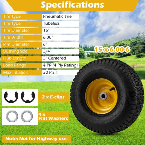 2-Pack 15 x 6.00-6 Tubeless Tires & Wheels – Off-Road Ready, Pre-Mounted