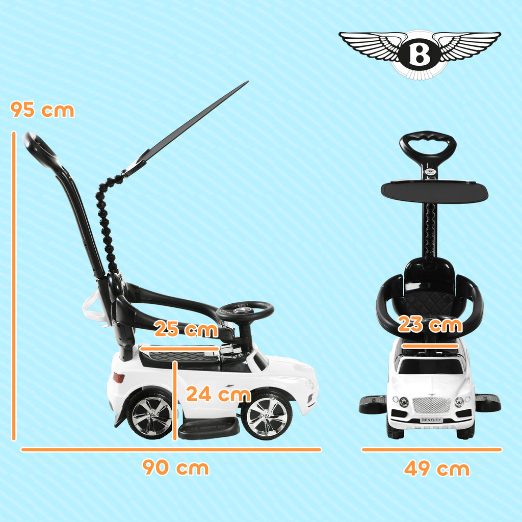 AIYAPLAY 3-in-1 Rutschauto, abnehmbare Schiebestange, Hupe, Musik, Stauraum, für 1-3 Jahre, Weiß