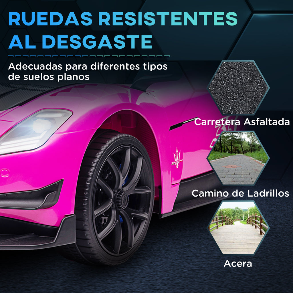 AIYAPLAY Kinder Elektroauto ab +3 Jahren Maserati GT2 mit Fernbedienung LED-Scheinwerfer Hupe Musik Hilfsräder Rosa