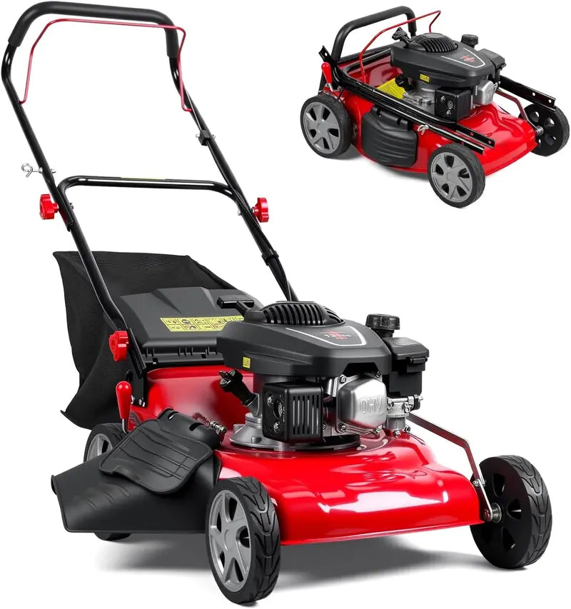 18-Inch 3-in-1 Self-Propelled Gas Lawn Mower – 131cc Engine, 50L Grass Catcher, Heavy-Duty Yard Maintenance