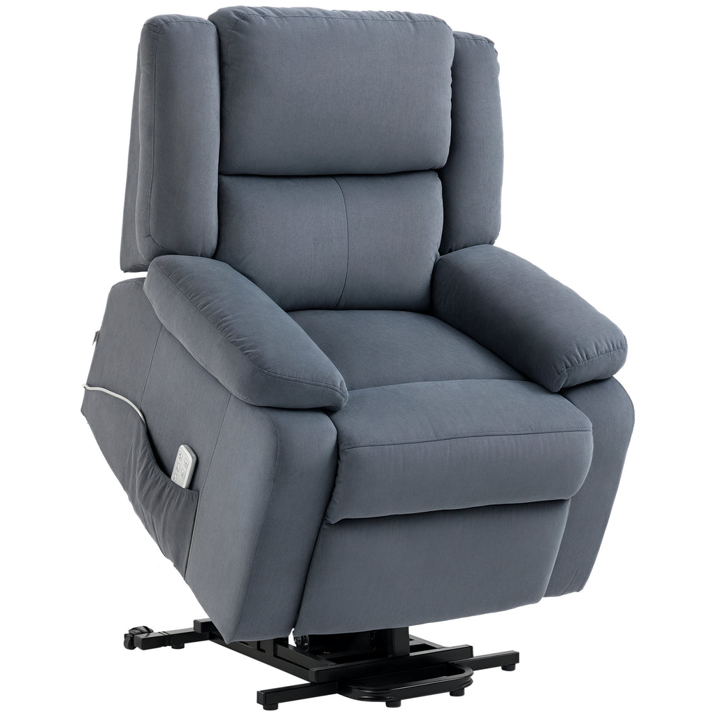 HOMCOM Aufstehsessel, Relaxsessel, mit Liegefunktion, Fernbedienung, Samtoptik, grau, 92 x 93 x 105 cm