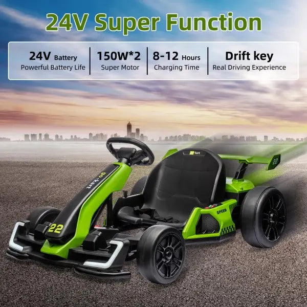 24V Electric Go-Kart for Teens — 300W Motor, Drift Mode, EVA Tires, Adjustable Frame