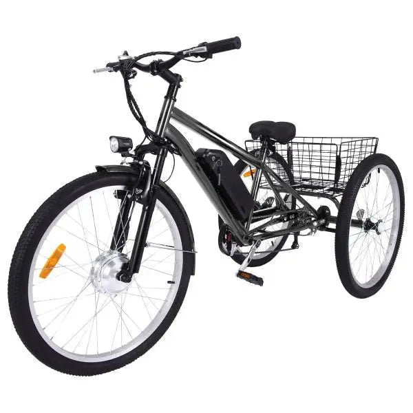 26″ Adult Electric Tricycle – 3-Wheel Fat-Tire E-Trike with 7-Speed Gearing, 350W Motor & Removable 36V 10Ah Battery (Dark Gray)