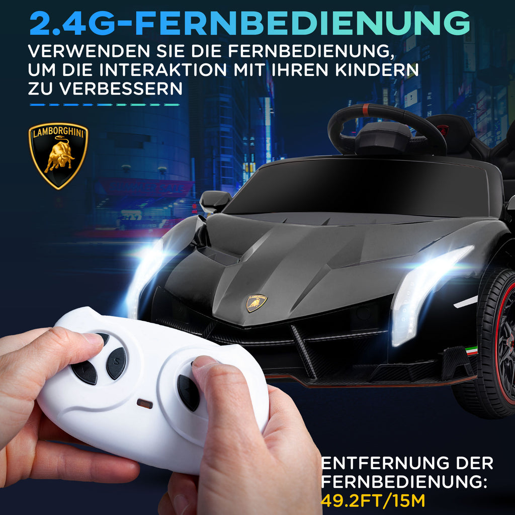 HOMCOM Elektro Kinderauto, lizenzierter Lamborghini Veneno, 3-7 km/h, Flügeltüren, Musikplayer, Fernsteuerung, Schwarz