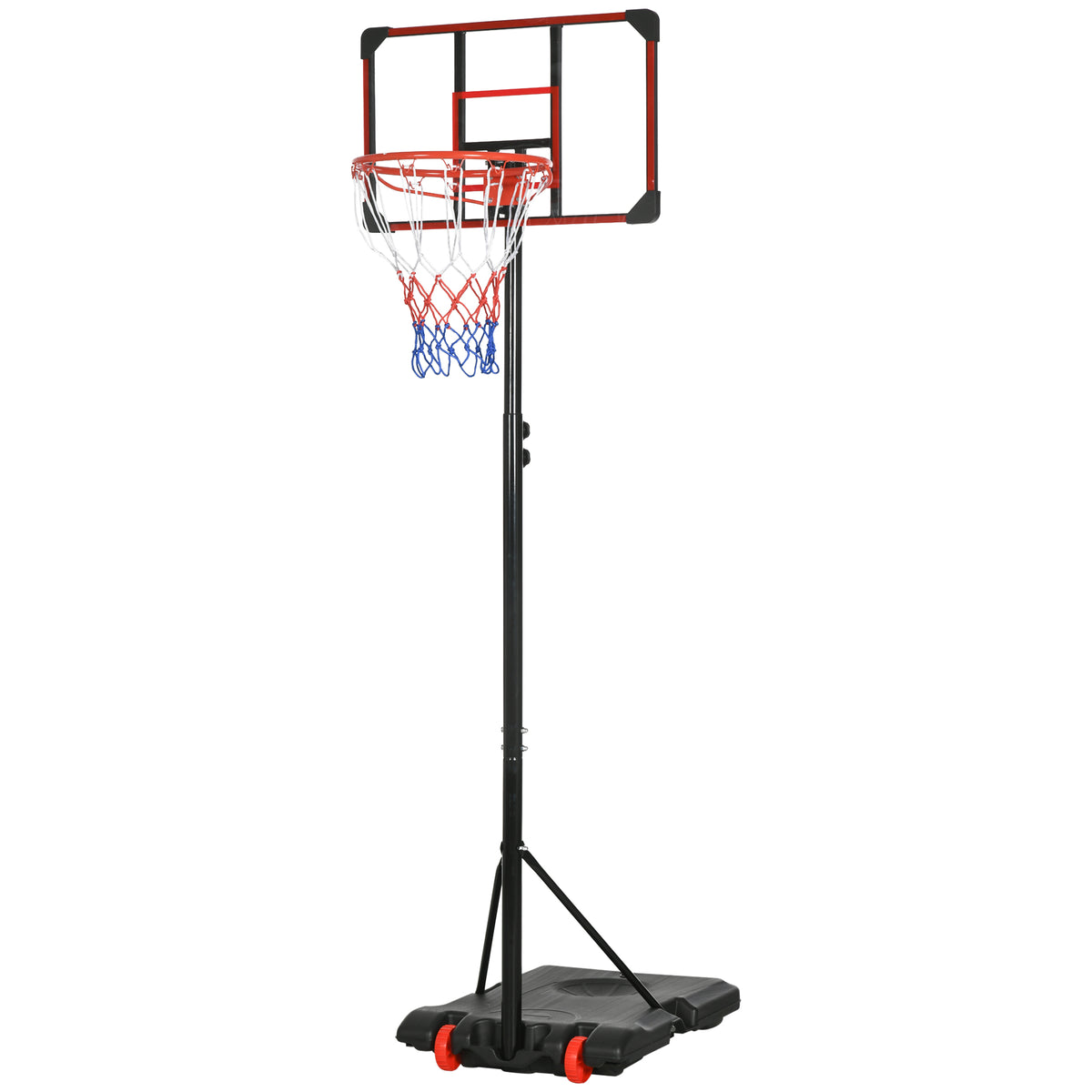 SPORTNOW Outdoor-Basketballkorb, 178-208 cm Verstellbare Korbhöhe, Basketballständer mit Rollen, für Kinder, Jugendliche, Rot
