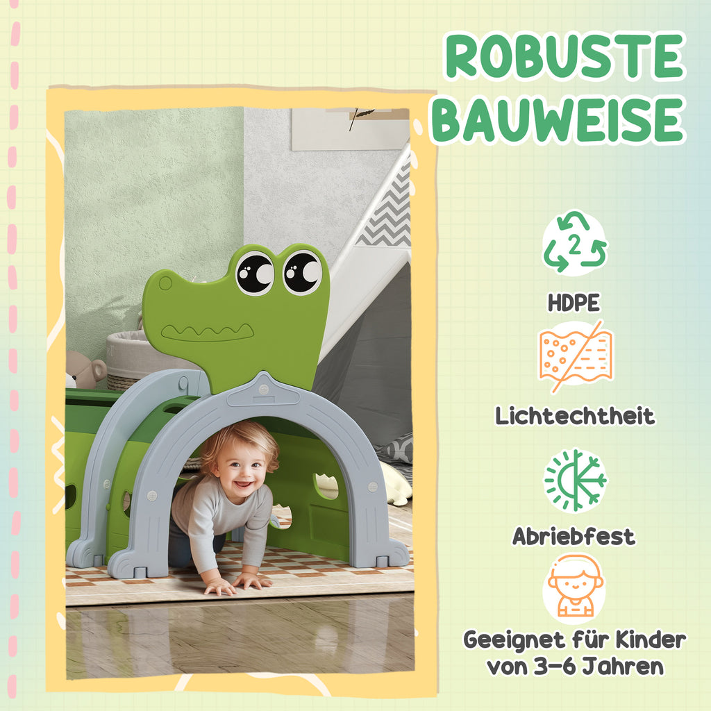 AIYAPLAY Krokodil Spieltunnel, flexible Form, robust, für Kinder 3-6 Jahre, 194 x 88 x 92 cm, Grün