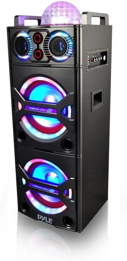2000W Portable Bluetooth PA Speaker System – Outdoor Sound Amplifier with Mic Input, Party Lights, USB/SD/FM/AUX Support & Rolling Wheels