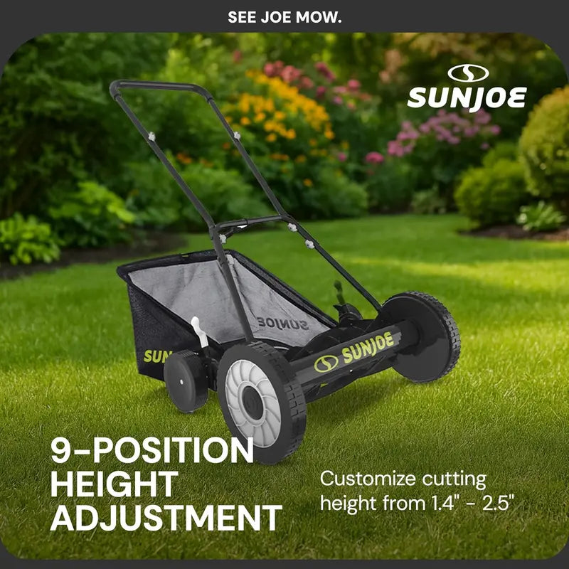18-Inch Manual Reel Lawn Mower with Grass Catcher – Eco-Friendly, Quiet, and Low-Maintenance Push Mower