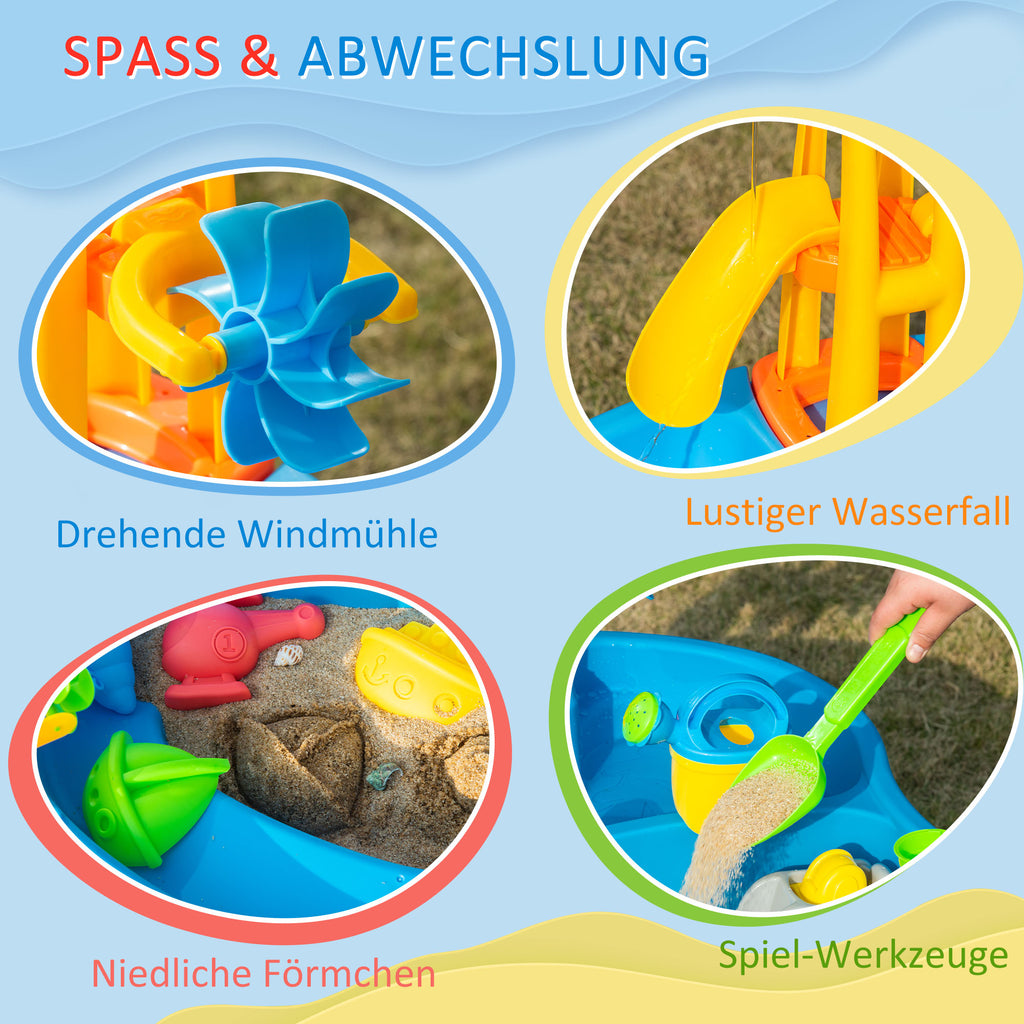 HOMCOM Spieltisch-Set 25-teilig mit Sonnenschirm 72,5 x 78 x 81,5cm für Kinder 18+ Monate