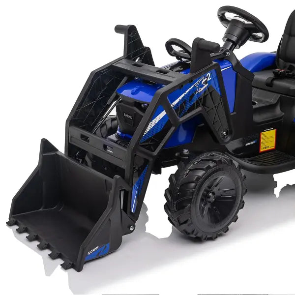 24V 3-in-1 Ride-On Tractor – Excavator & Bulldozer Functions, Remote Control, LED Lights, Bluetooth Audio (Blue)