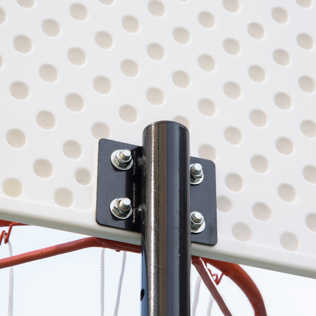 HOMCOM Outdoor-Basketballkorb mit Ständer und Standfuß zum Beschweren auf Rollen Höhenverstellbar 2,1-2,6 m (Basketballkorb) - Schwarz Weiß und Rot