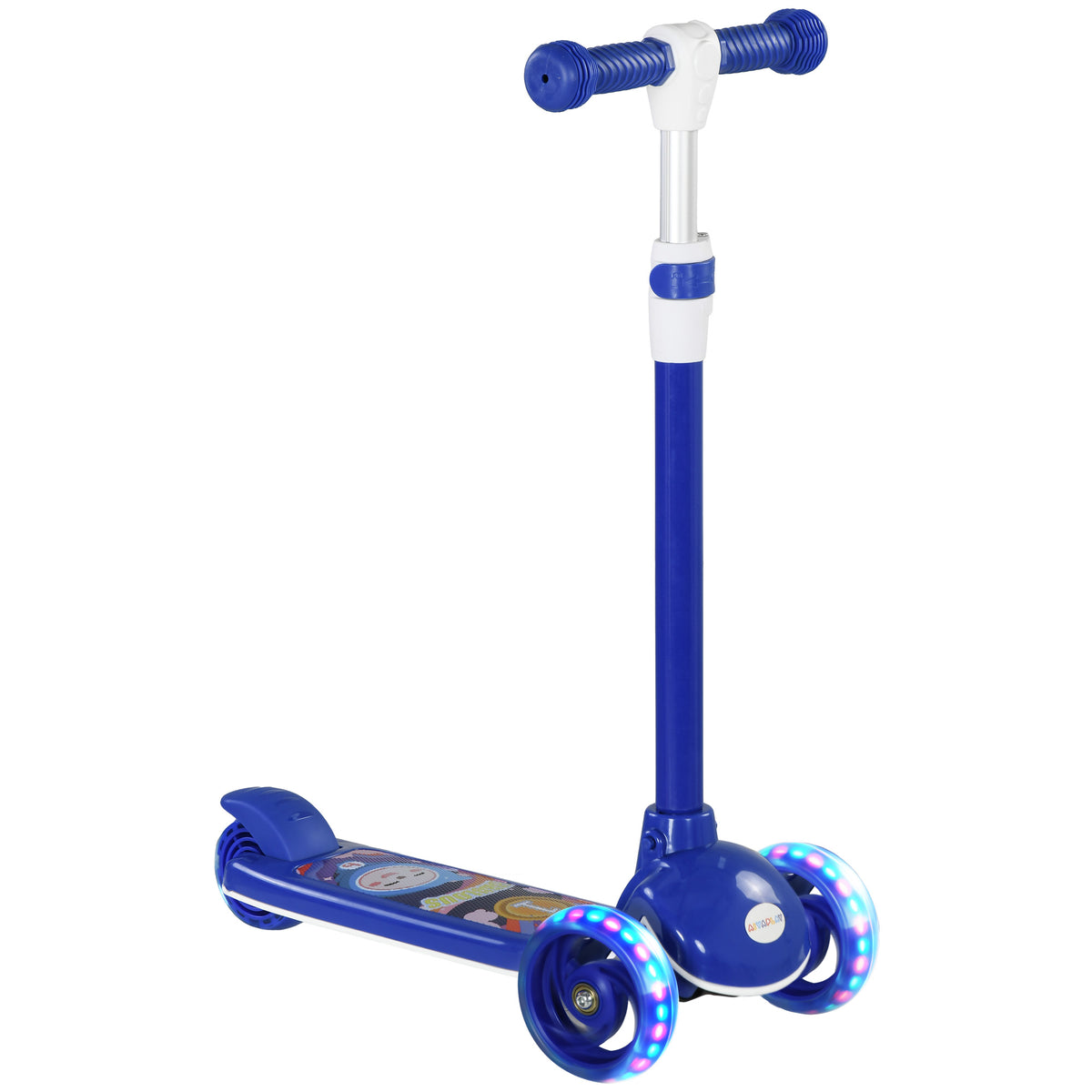 AIYAPLAY Kinderroller 3-Rad mit LED-Beleuchtung Höhenverstellbarer TPE-Lenker Hinterrad-Reibungsbremse 2 bis 6 Jahre Blau