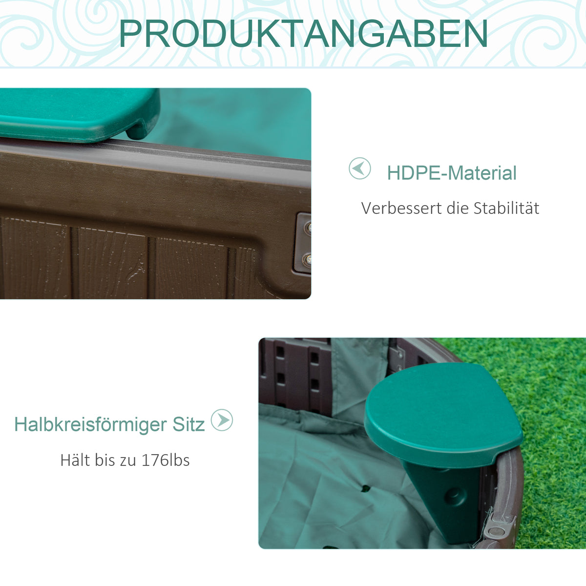 Outsunny Sandkasten für Kinder, inkl. Abdeckung, 4 Sitzplätze, robuste Kunststoffwände, 183 x 105 x 22,5 cm, Braun