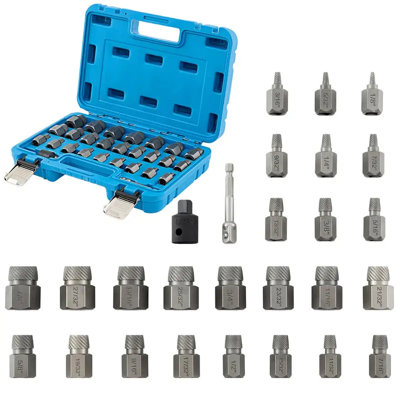 27-Piece Broken Screw Extractor Kit – High-Carbon Steel Removal Tools