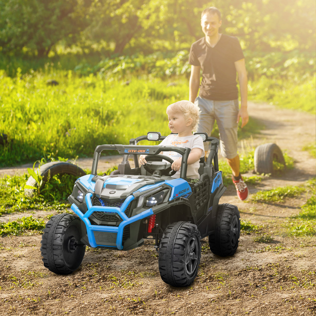 AIYAPLAY Elektroauto für Kinder 24V 2 Sitze mit Fernbedienung und 3 Geschwindigkeiten,Alter 3-8 Jahre, Blau